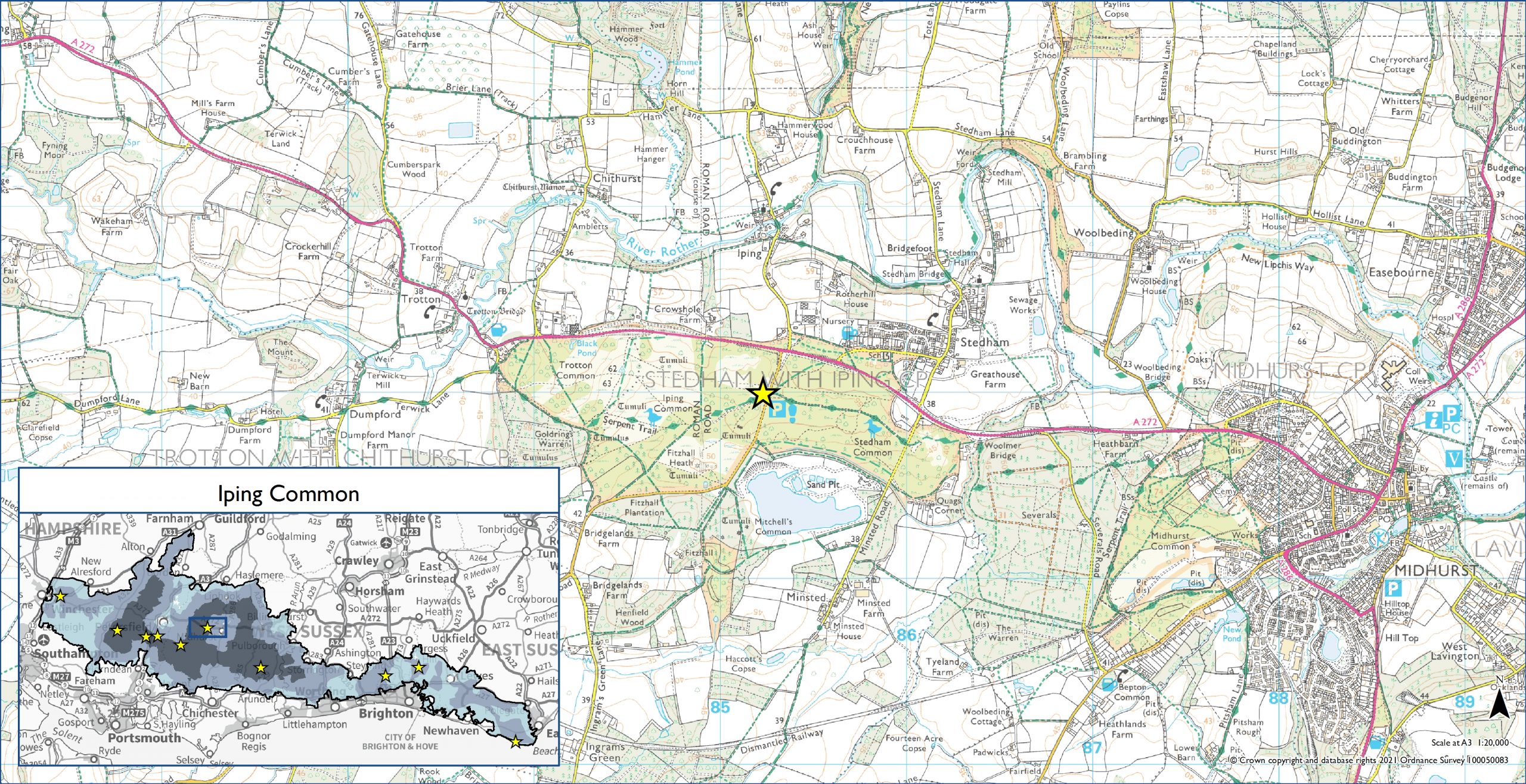 OS Map showing location of Iping common Dark Sky Discovery Site