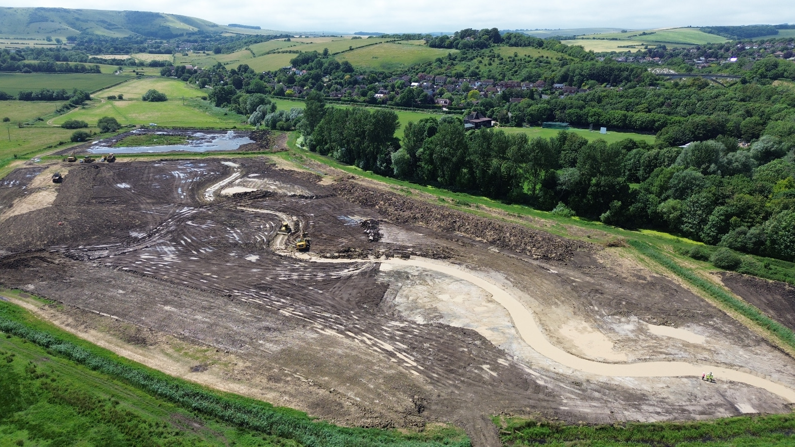 A construction site showing works being done to 'rewiggle' a river