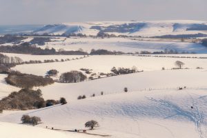 The hills of the South Downs covered in a blanket of white snow