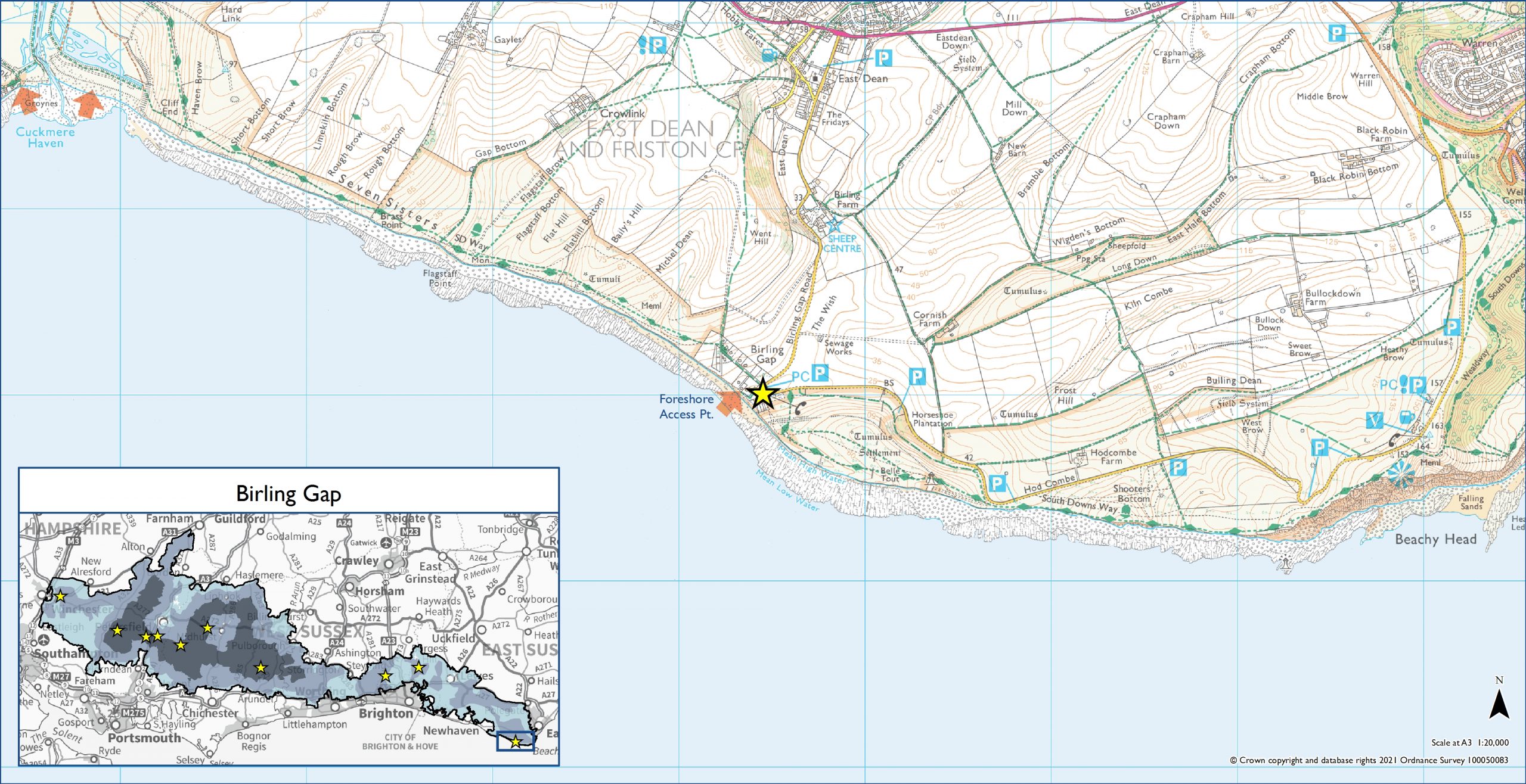 OS Map showing the location of Birling Gap Dark Sky Discovery site