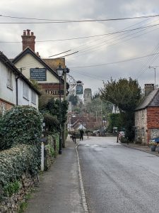 Bramber village with pub and castle in the background